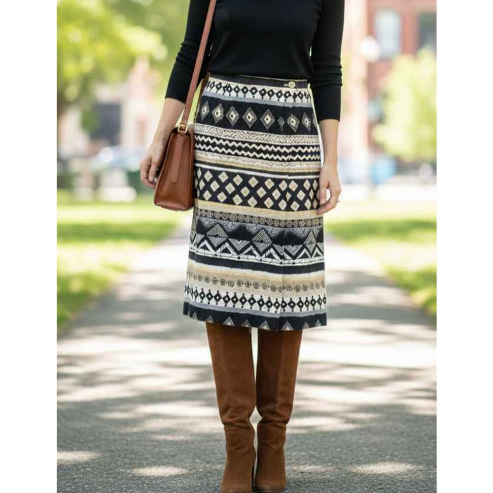 Worthington Vintage Aztec Geometric Wrap Skirt High‎ Waist Size 10